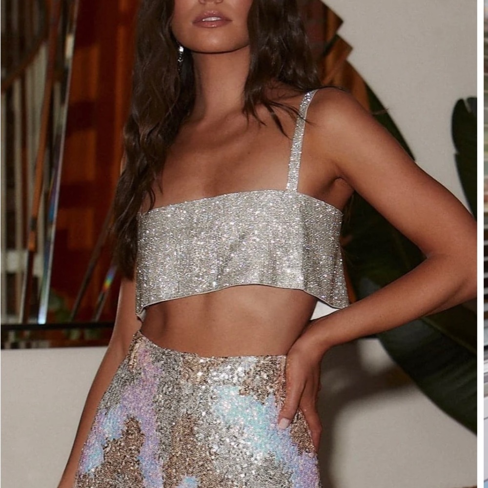 12th tribe Shira silver rhinestone crop top